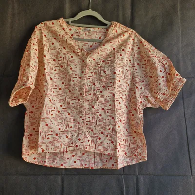 Blouse femme Orfeo Taille S/M imprimé rouge écru top fluide manches courtes tendance bohème chic